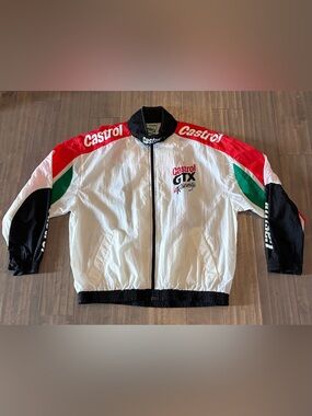 Vintage 90s Castrol GTX Racing Size XL Mens Windbreaker Jacket Full Zip Nylon